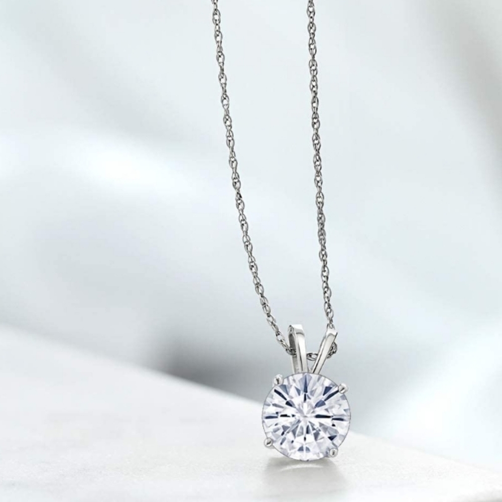 CERTIFIED 14k White Gold 1.90ct Diamond Bale Necklace Moissanite Charles Colvard